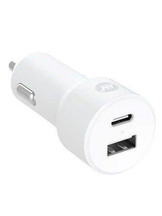 QC3.0 USB Car chrg + typeC-2Ports - White MAC6422